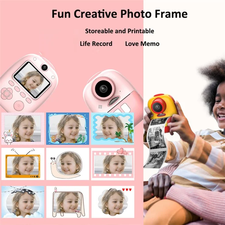 D10 2-inch Screen Kids ABS Instant Camera Dual Lens Rechargeable Camera Toy with Print Paper - Pink