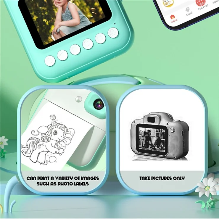 Q6 Instant Print Camera for Kids Digital Camera for Inkless Photo Lable Printing - Pink