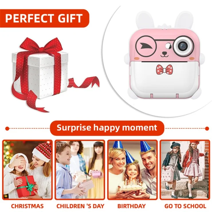 Q5 2.4 Inch Kids Camera Cartoon Design Instant Print Photo Mini Digital Video Camera - Blue Rabbit