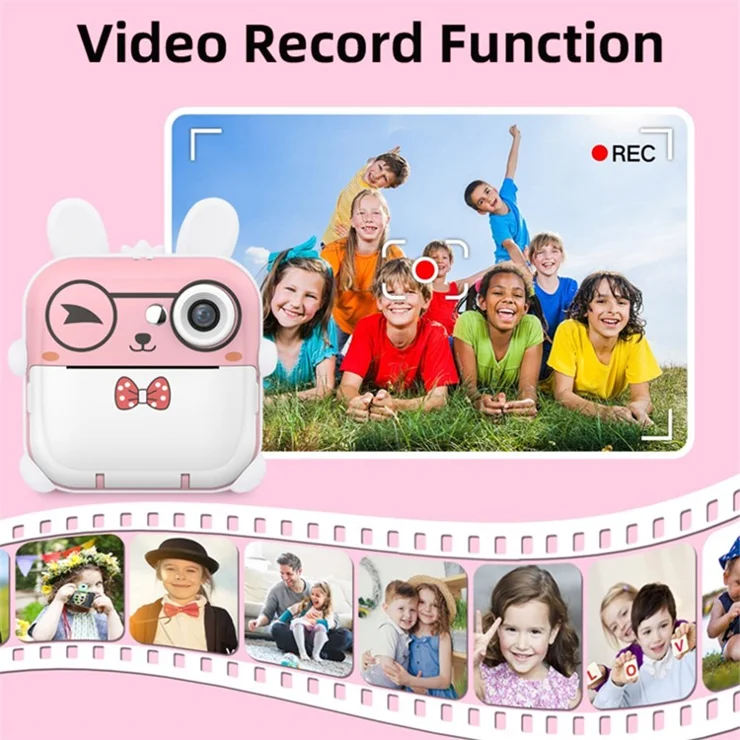 Q5 2.4 Inch Kids Camera Cartoon Design Instant Print Photo Mini Digital Video Camera - Blue Rabbit