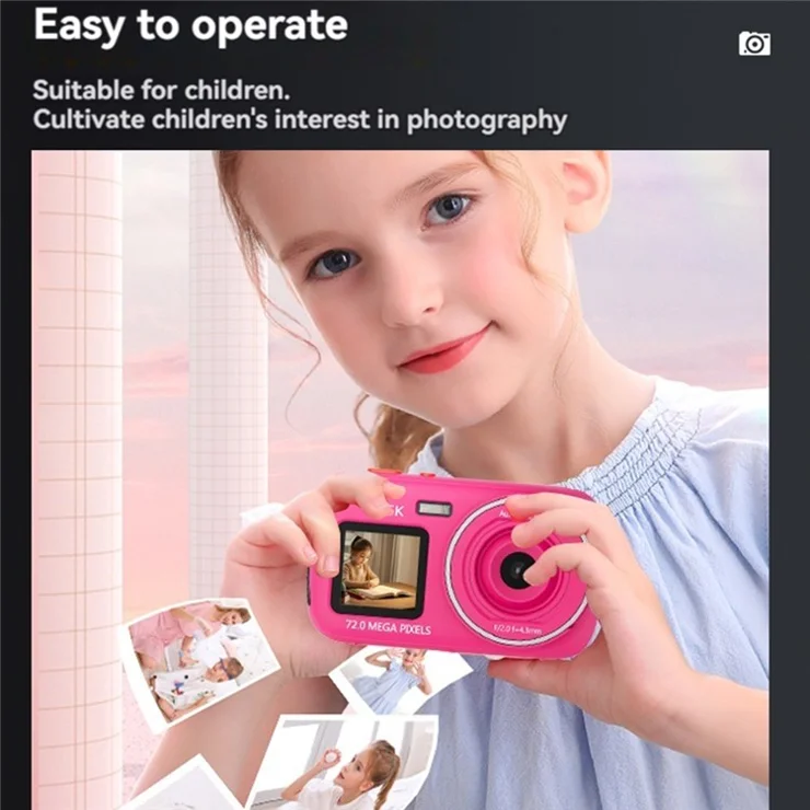 XJ07 2.5K Digital Camera 72MP Dual Cameras 16X Digital Zoom Autofocus Mini Camera - Rose