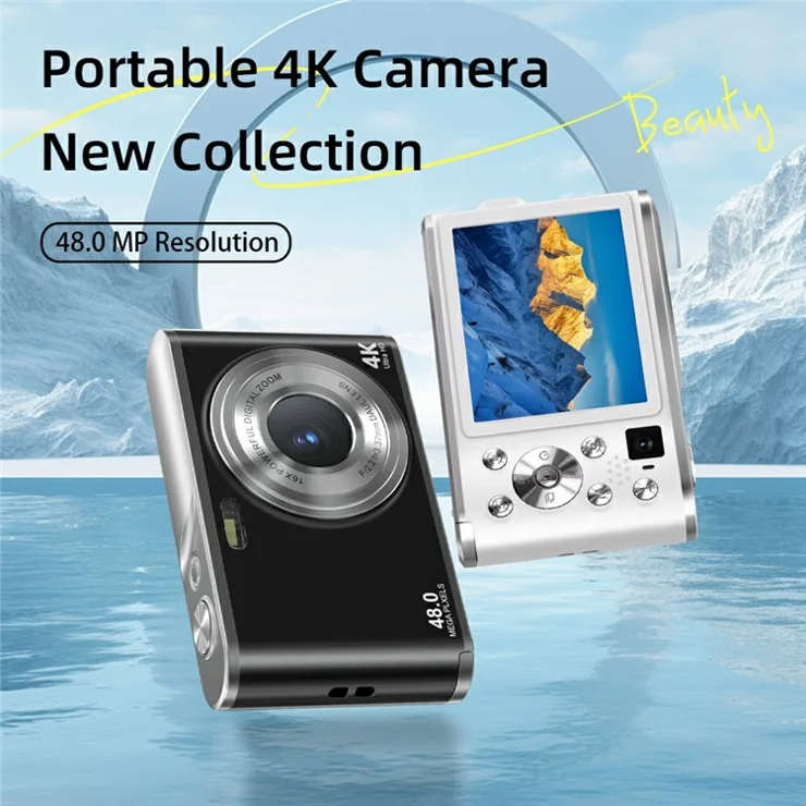 DC306L-AF Dual Lens HD Digital Camera Auto Focus 16X Zoom Vlogging Camera for Teens - Black