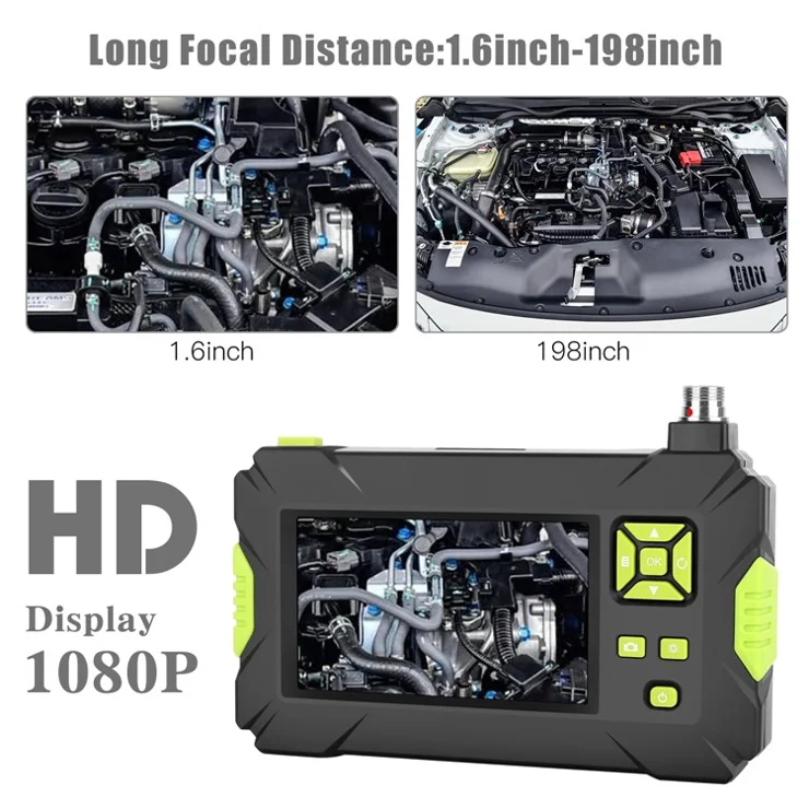 P30 Industrial Endoscope 5.5mm Handheld Borescope 8 LEDs 4.3inch 1080P HD Video Car Inspection Camera with 5M Semi-Rigid Cable - Green