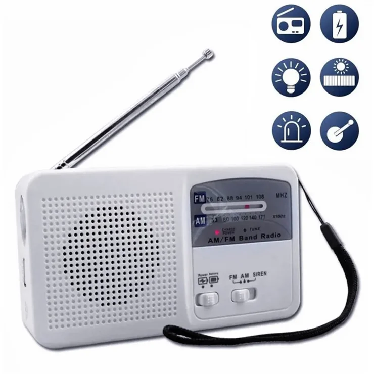 RD369 Portable Solar Power Hand Crank AM / FM Radio LED Flashlight 500mAh Power Bank - White