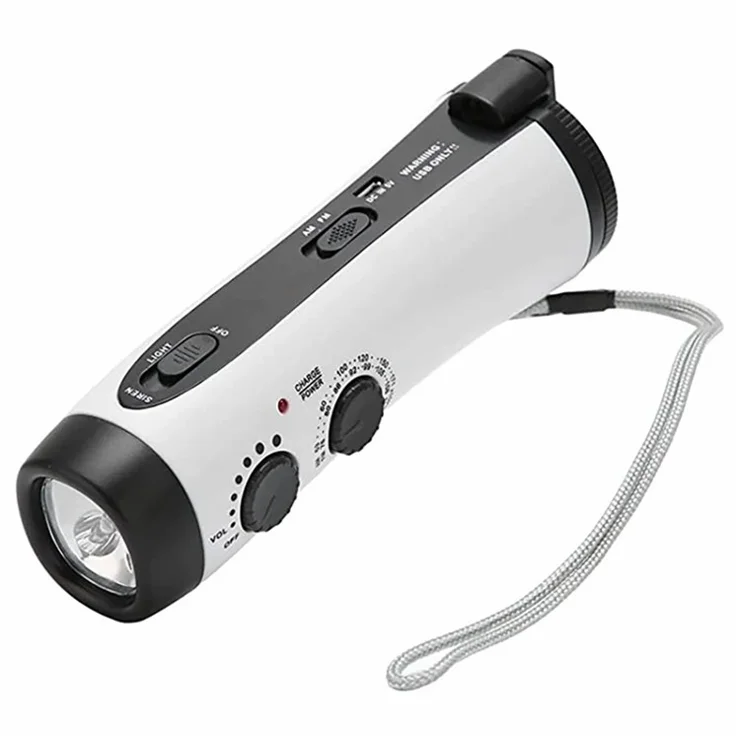 RD300 Portable Hand Crank AM / FM Radio LED Flashlight Phone Power Bank - White