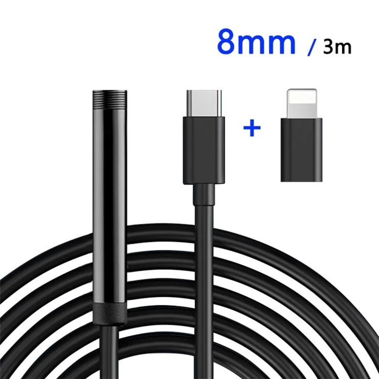 5001TC 3m Hard Wire 8mm Camera Lens Industrial Endoscope for 8-Pin+Type-C Phones