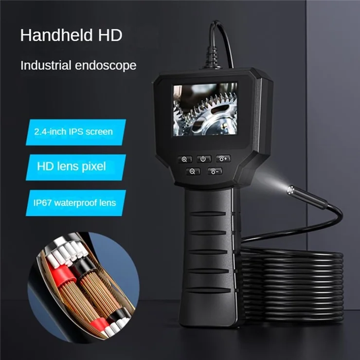 128A 3m Hard Wire 2.4 inch Screen Inspection Endoscope 8mm Camera Lens Industrial Borescope