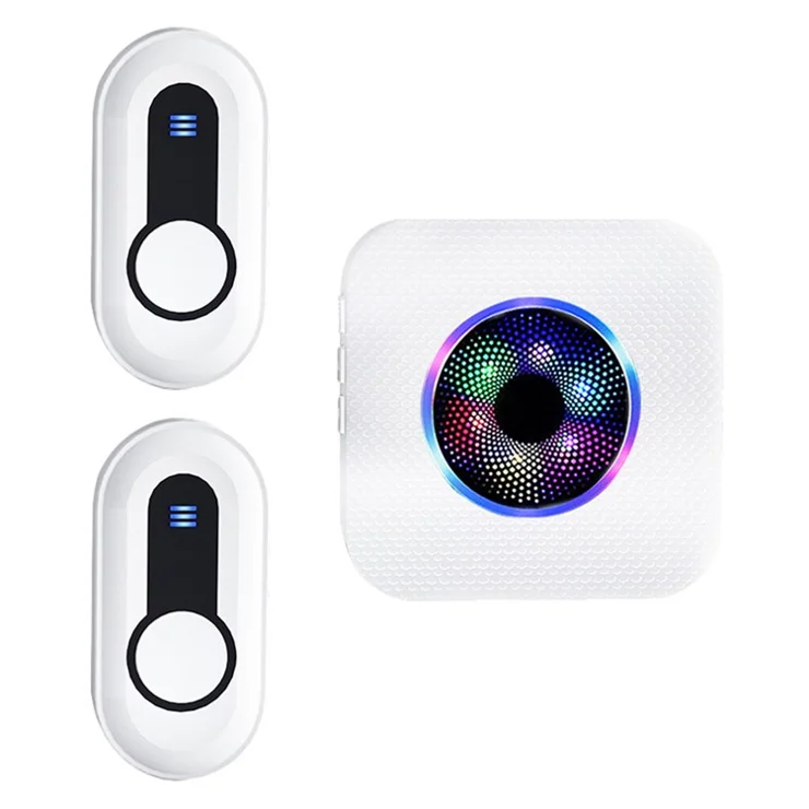 N65-2T1 Wireless Door Bell Colorful Light Flashing 55 Ringtones Home Doorbell, 2 Transmitter+1 Receiver - EU Plug / White