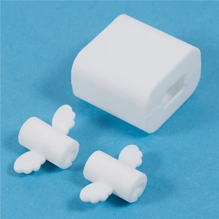 Solid Color Wings Protective Sleeve for Apple iPhone 18 / 20W Charger Cover + 2Pcs Data Cable Saver Silicone Case - White