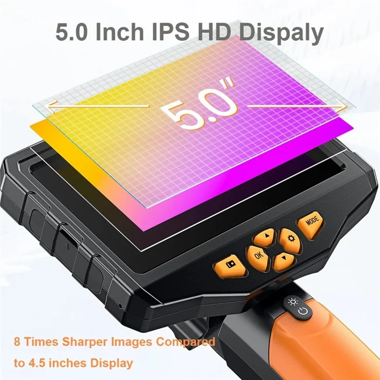 TESLONG NTS300 1m Wire 5.0-inch Screen HD Endoscope 8mm Dual Lens Pipe Inspection Borescope