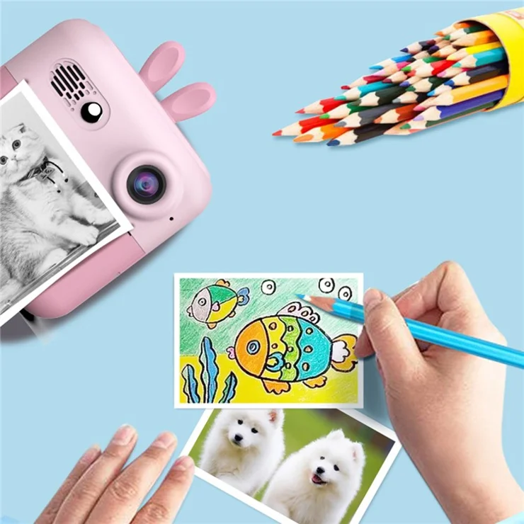 A23 2.4-inch Screen Mini Children HD Digital Camera Portable Instant Photo Printing Machine with 32G TF Card + Card Reader - Pink