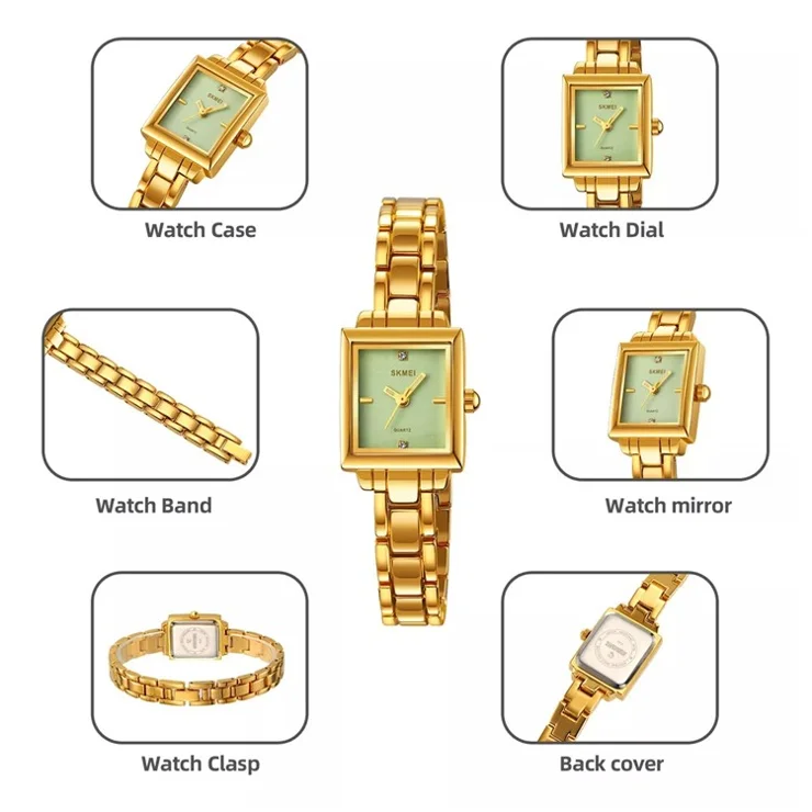 SKMEI 2315 Stylish Women Square Quartz Watch Alloy Strap Pointer Wrist Watch - Gold