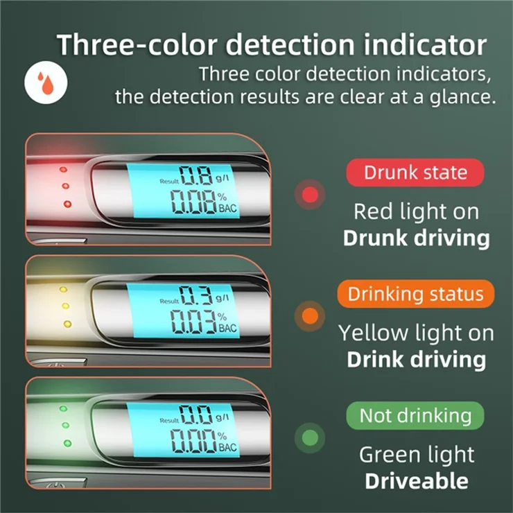 C07 Portable LCD Digital Display Alcohol Tester Non-Contact Blowing Drunk Driving Detector, English Version