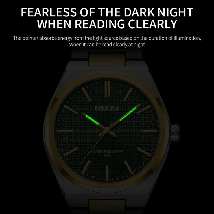 NIBOSI 2663 Business Men Quartz Watch Steel Strap Luminous Wrist Watch - Silver+Gold Strap / White Dial