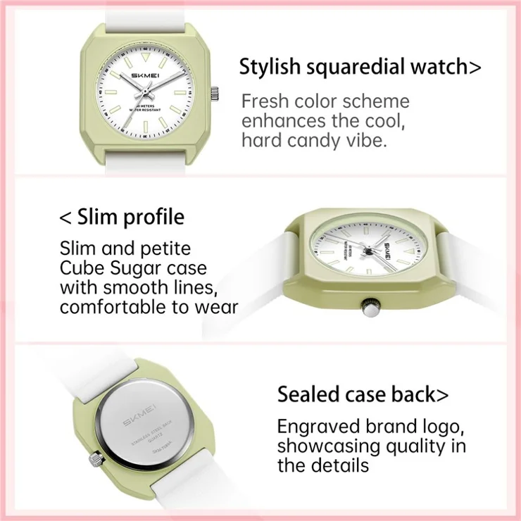 SKMEI 7089 Women Student Quartz Watch Stylish Square Wrist Watch - Pink