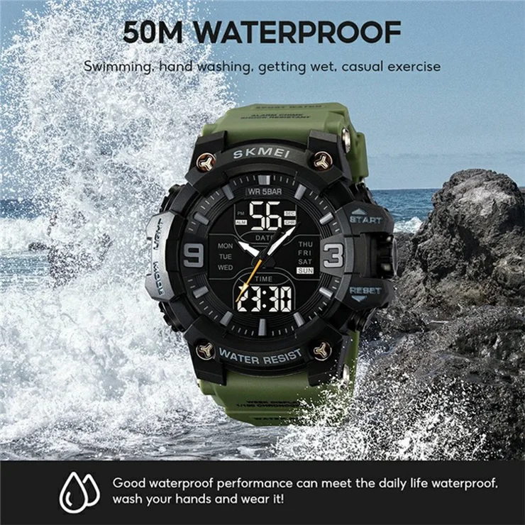 SKMEI 2222 Outdoor Sports Multi-function Electronic Watch 50m Waterproof Luminous Stopwatch - Black+Gold