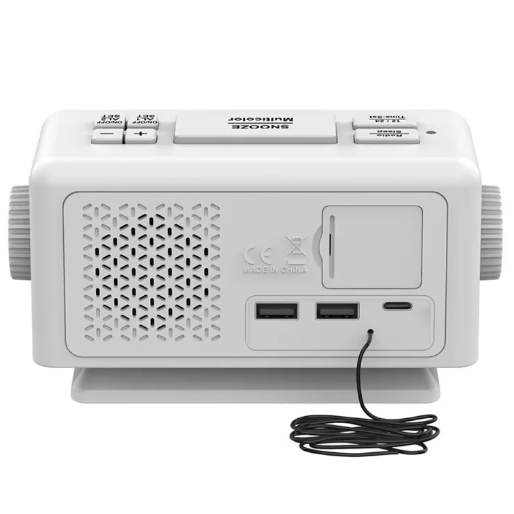 EN8852-RGB FM Radio Alarm Clock Colorful LED Mirror Surface Desktop Electronic Clock - Ivory White