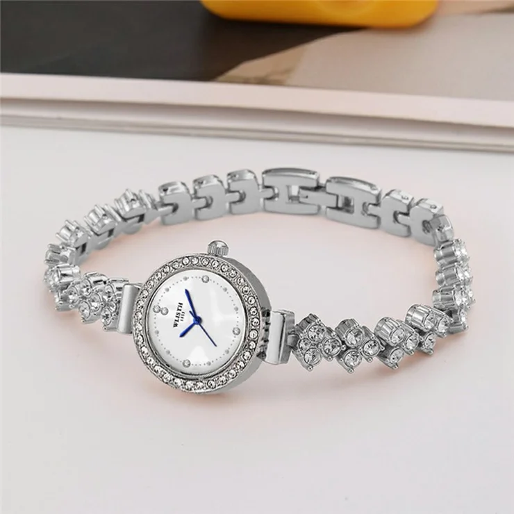 WLISTH 6196 Stylish Zircon Decor Women Round Quartz Watch Metal Strap Wrist Watch