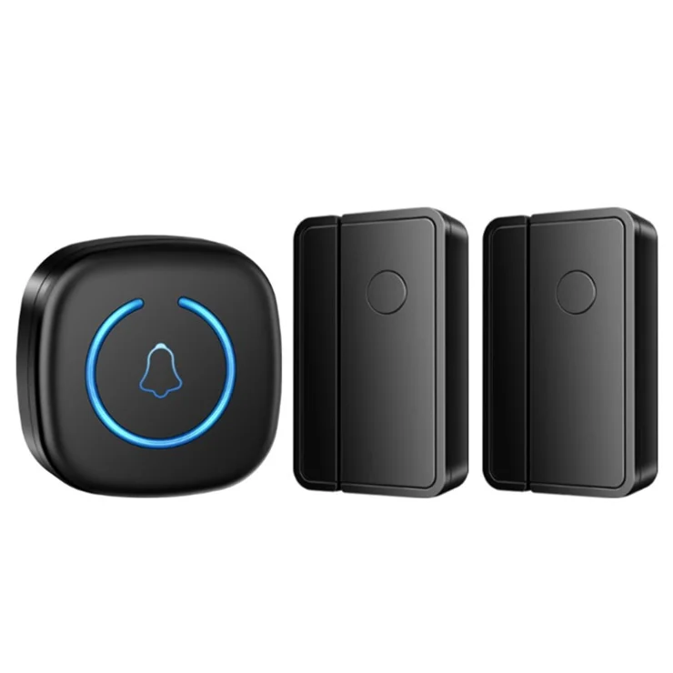 M8 Commercial Wireless Door Magnet Sensor Chime Welcome Visitor Alert with 2 Transmitter + 1 Receiver - US Plug / Black