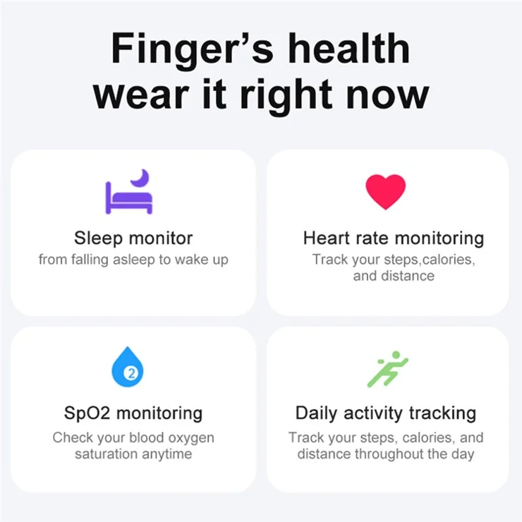R02 IP68 Waterproof Sleep Tracker Blood Oxygen Heart Rate Monitor Smart Ring ( Magnetic Cable Charging ) - Black / Size 8