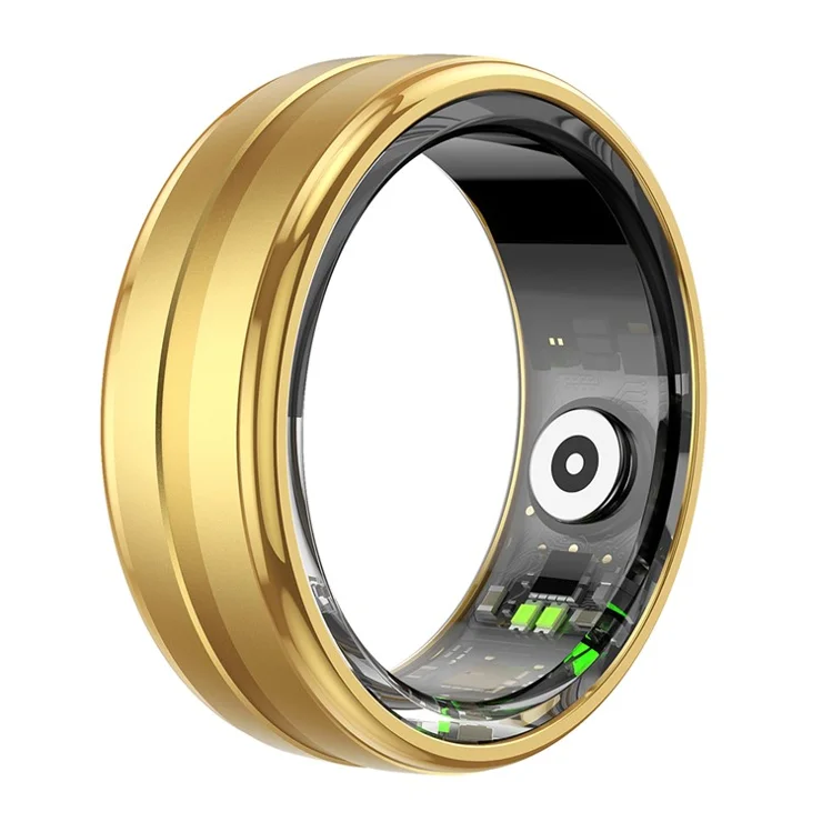 R06 5ATM Waterproof Aluminum Alloy Smart Ring Blood Oxygen Heart Rate Monitor with Charging Case - Gold / Size 12