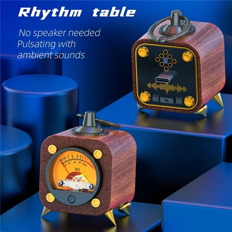AODUKE AJVU01-S Wooden Analog VU Meter Rhythm Light Sound Level Meter
