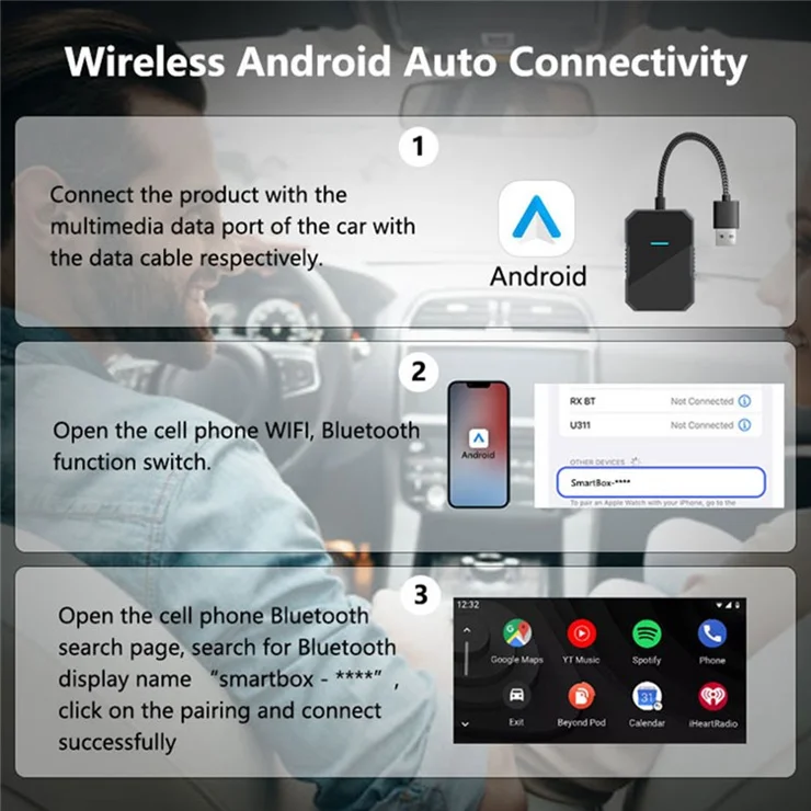 PL7 USB Wired to Wireless CarPlay Adapter Box Quad-Core A53 Processor Bluetooth-compatible 5.0 / WiFi 5.8 Converter