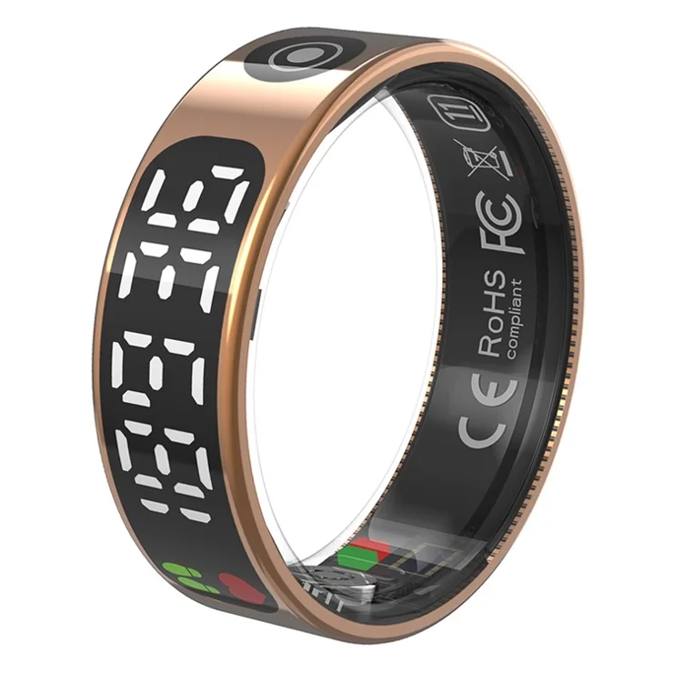 TK9 Digital Display Smart Ring Heart Rate Blood Pressure Sleep Monitor Waterproof Gesture Control Finger Ring - Rose Gold / Size 11