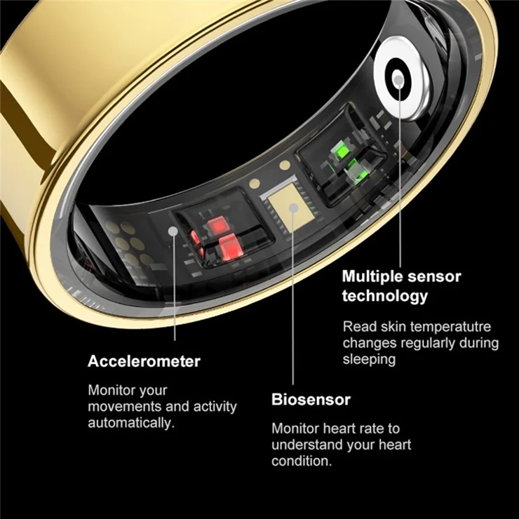 R09 Pedometer Smart Ring Heart Rate Blood Pressure Monitor Waterproof Bluetooth-compatible Finger Ring - Black / Size 8