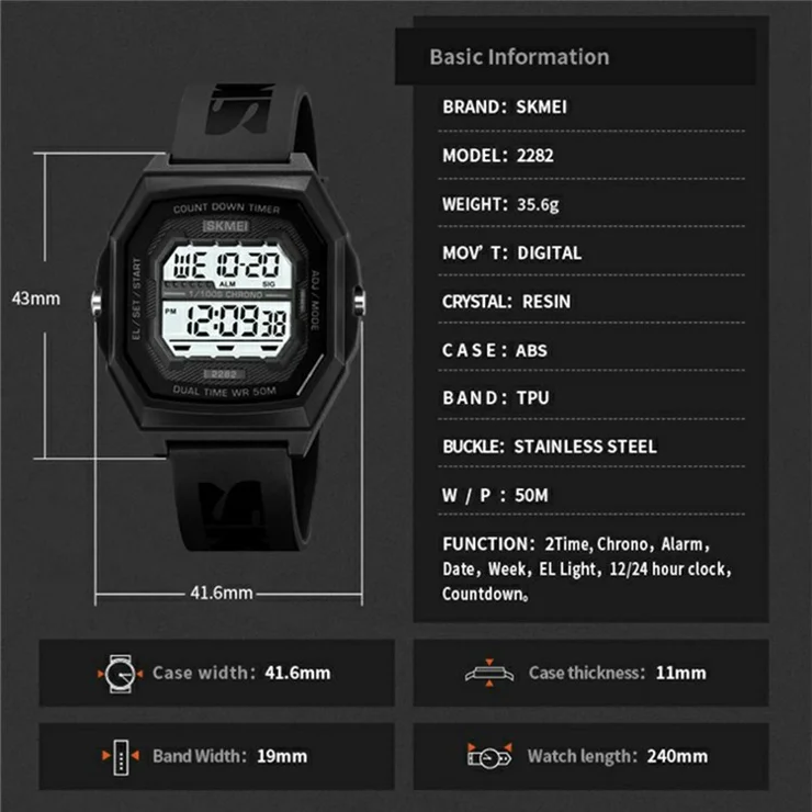SKMEI 2282 Outdoor Sports Electronic Watch Waterproof Countdown Chronograph with EL Backlit - Apricot