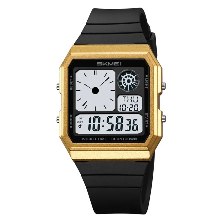 SKMEI 2347 Square Electronic Watch for Men Multifunction Sports Student Wristwatch with EL Backlit - Gold+Black