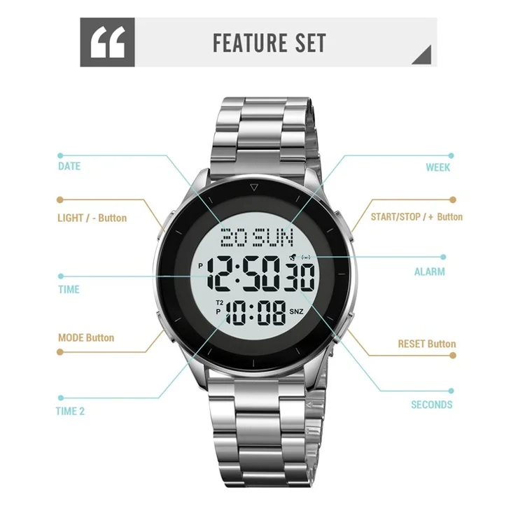 SKMEI 2302 Fashion Electronic Watch Digital Display Stopwatch Alarm Clock with Stainless Steel Band - Rose Gold+White
