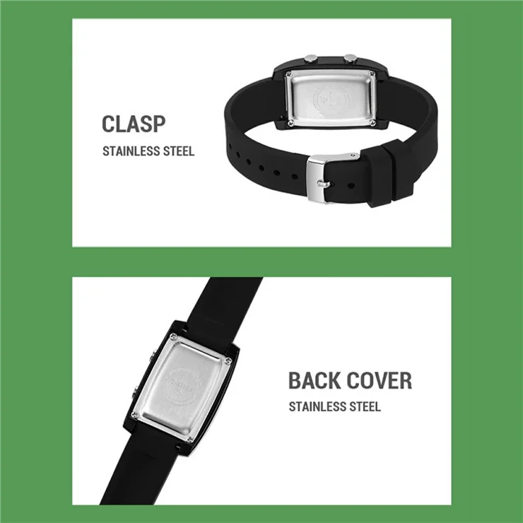 SKMEI 2325 Student Digital Watch Silicone Strap Square Electronic Wristwatch with EL Backlight - Transparent White+Black