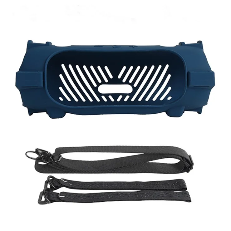 For JBL Charge 6 Silicone Case Shockproof Dustproof Anti Scratch Speaker Protective Cover with Straps - Dark Blue