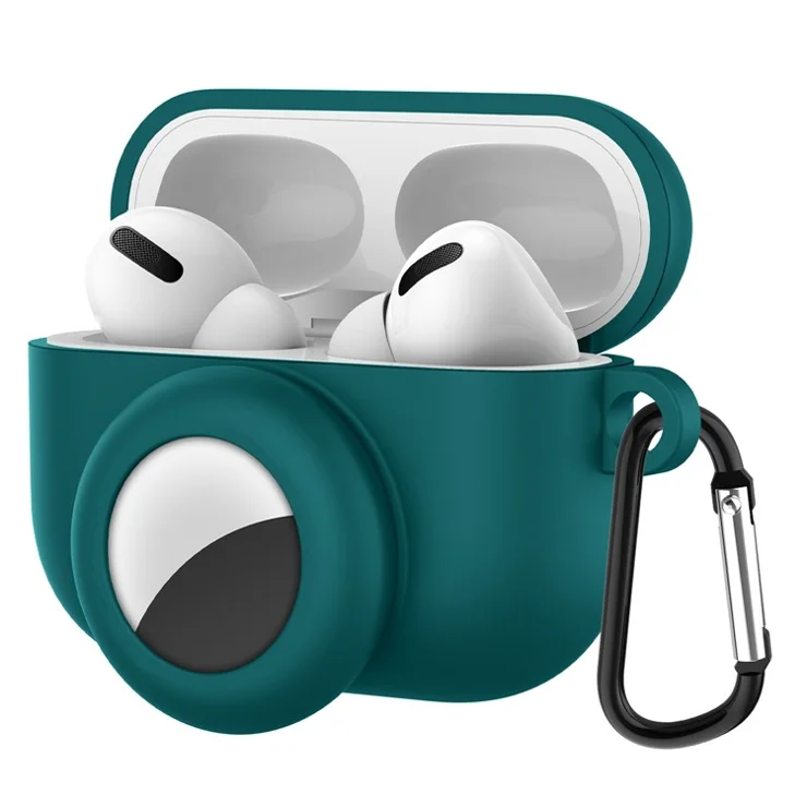 Silicone Earphone Case Protective Cover for AirPods Pro/AirTag - Blackish Green