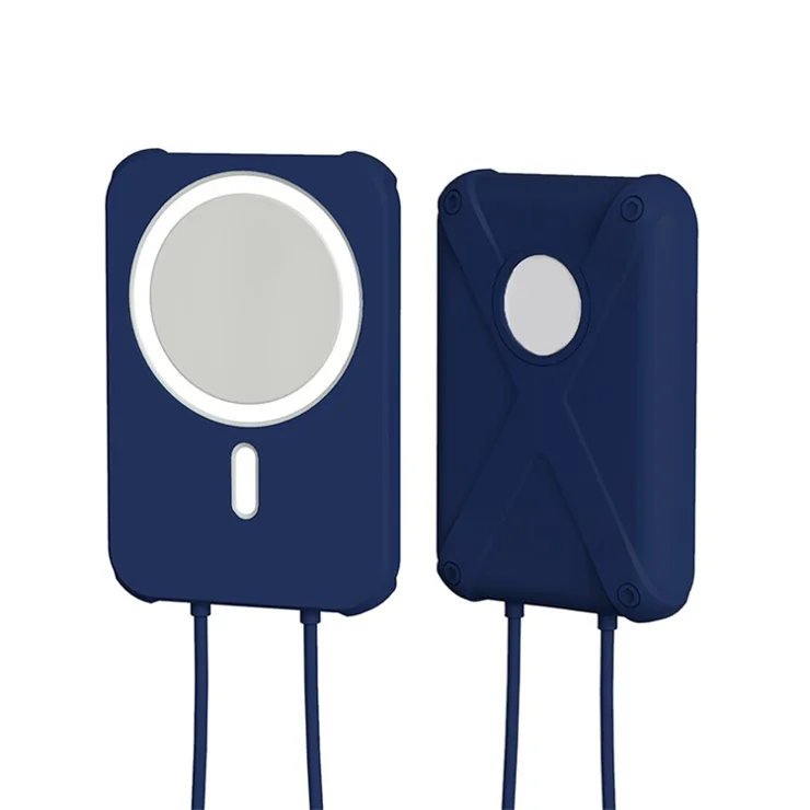 Armor Style Silicone Case Shell Protective Cover Compatible with MagSafe External Battery Magnetic Charger - Midnight Blue