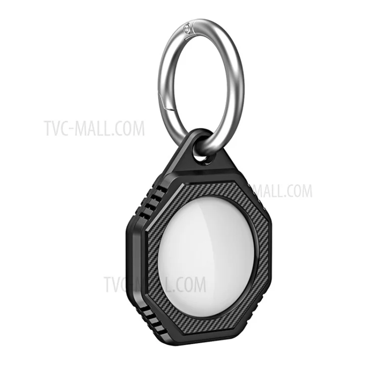 Rhombus Carbon Fiber Texture Anti-Lost Protective Silicone Case with Ring Buckle for Apple AirTag Bluetooth-compatible Locator - Black