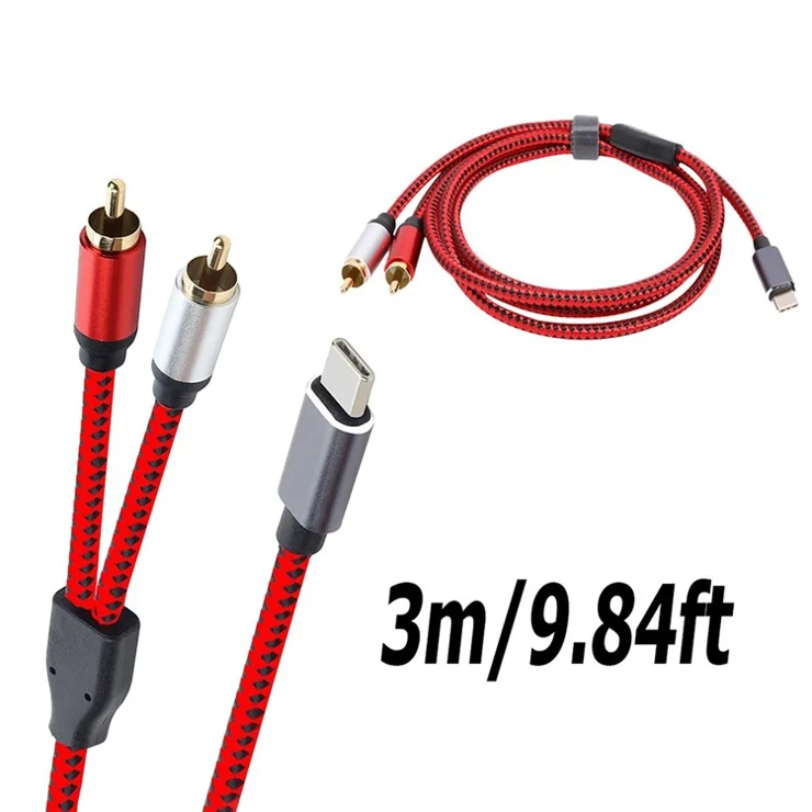 3m Type-C Male to Dual RCA Male Conversion Cable Audio Adapter Y Splitter Cord