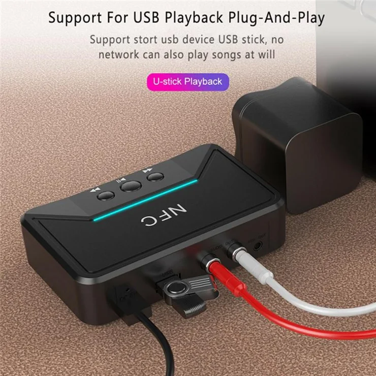 BT200 NFC 5.0 Bluetooth-compatible Receiver A2DP AUX 3.5mm RCA Jack USB Smart Playback Stereo Audio Wireless Adapter for Car Kit Speaker