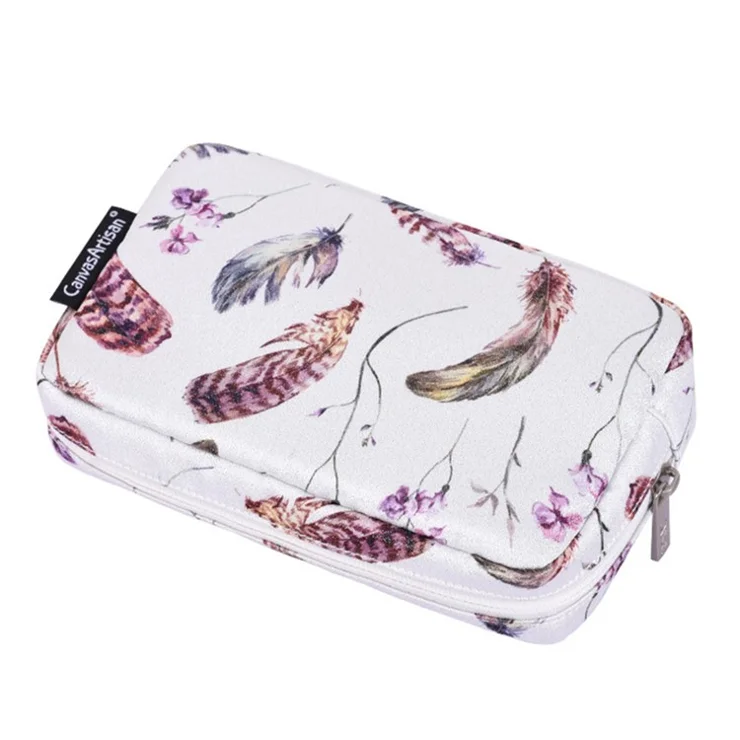 CANVASARTISAN H9-S11 Watercolor Feather Flower Pattern Storage Case for Digital Accessories Charger Earphone Power Bank Bag Organizer