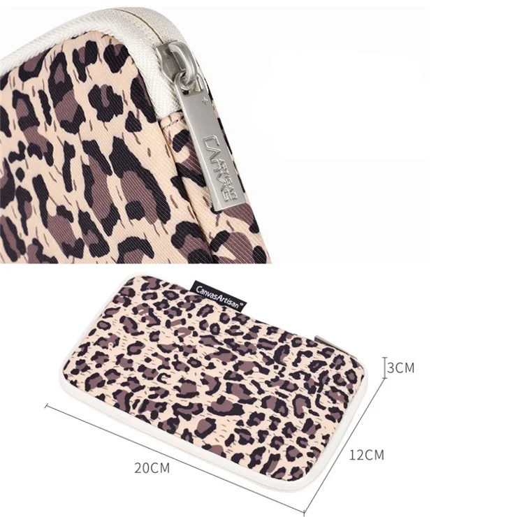 CANVASARTISAN H31-S21 Fashionable Leopard Pattern Digital Accessories Zipper Storage Case Phone Power Bank Mouse Carrying Bag - Brown