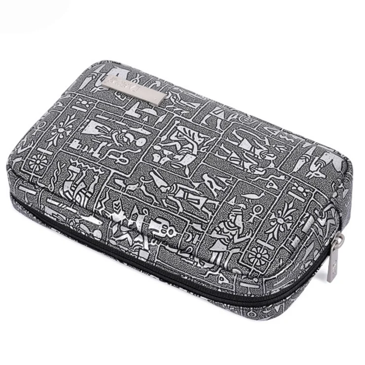 CANVASARTISAN L27-S11 Egypt Style Pattern PU Leather Zipper Storage Case Phone Mouse Carrying Bag Digital Accessories Pouch - Silver