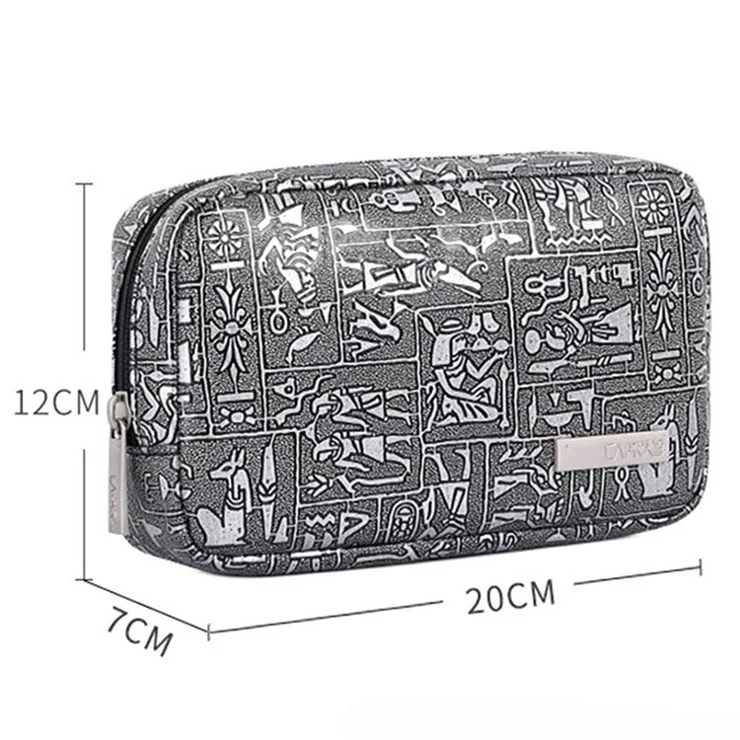CANVASARTISAN L27-S11 Egypt Style Pattern PU Leather Zipper Storage Case Phone Mouse Carrying Bag Digital Accessories Pouch - Silver