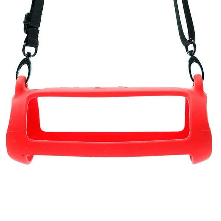 For JBL Flip 5 Case Bluetooth-compatible Speaker Anti-Drop Silicone Cover with Shoulder Strap and Carabiner - Red