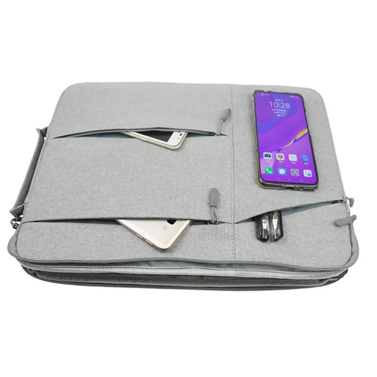 YOLINO QY-C009 Wear-Resistant Carry Case with 3 Outer Pouch/Handle Anti-Drop Sleeve Bag for 15-inch Laptops Portable Storage Bag - Grey