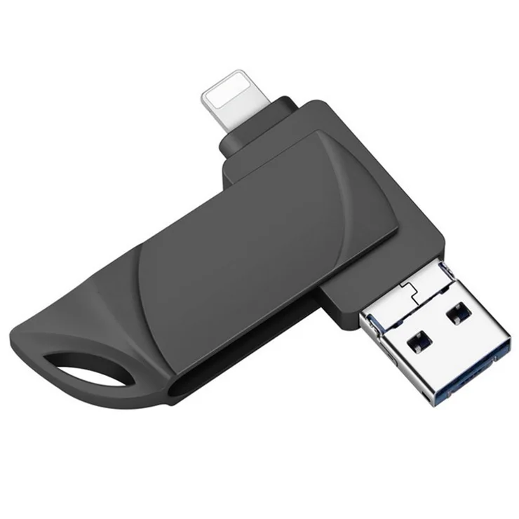 RICHWELL DN-PG31 128GB External Storage Memory Stick Flash Drive 3 in 1 Lightning/Micro/USB Swivel U Disk - Black