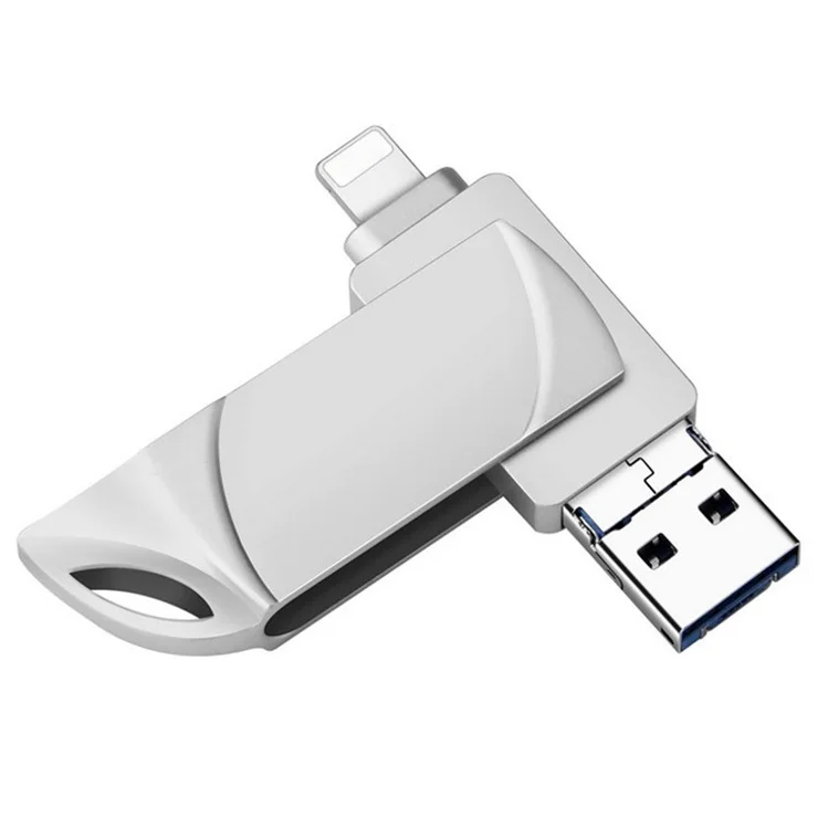 RICHWELL DN-PG31 64GB Portable Memory Stick Flash Drive 3 in 1 Lightning/Micro/USB Swivel U Disk - Silver