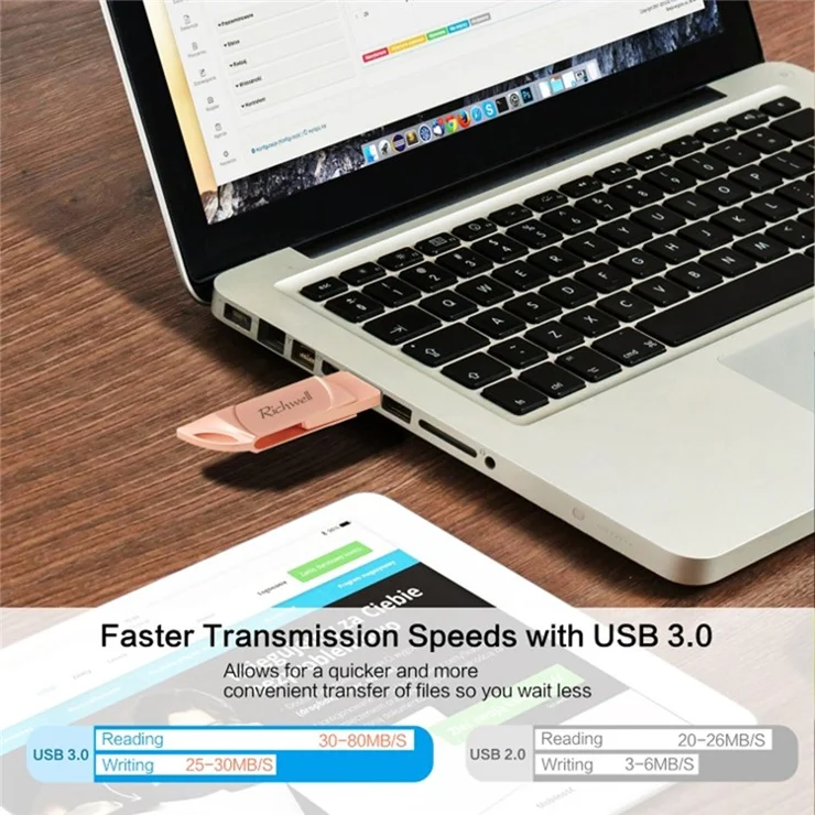 RICHWELL DN-PG31 32GB Flash Drive Lightning/Micro/USB Swivel U Disk High Speed Memory Stick - Black