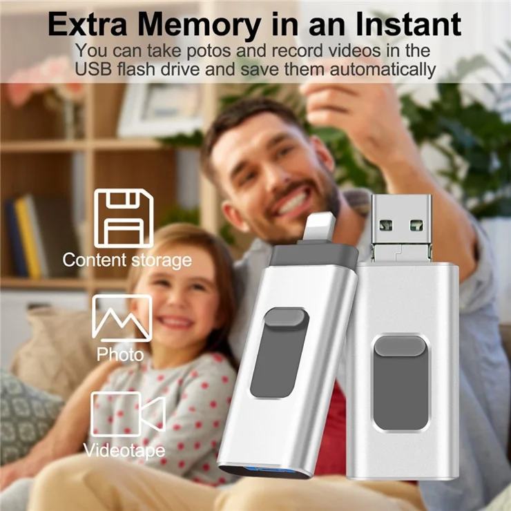 RICHWELL R-01B 16GB 3 in 1 Photo Stick for iPhone Android PC, Plug and Play USB 3.0 Flash Drive Memory Stick - Silver