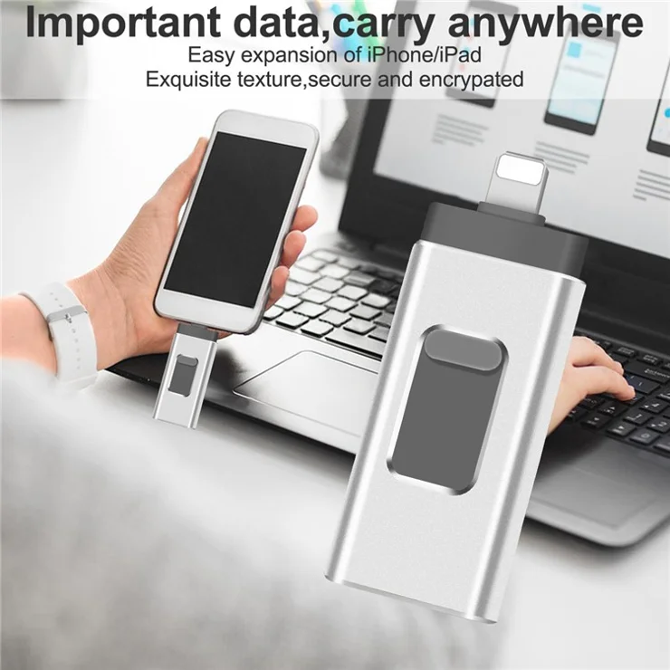 RICHWELL R-01B 8GB High Speed USB 3.0 Flash Drive 3 in 1 Photo Stick for iPhone Android PC Memory Stick - Silver